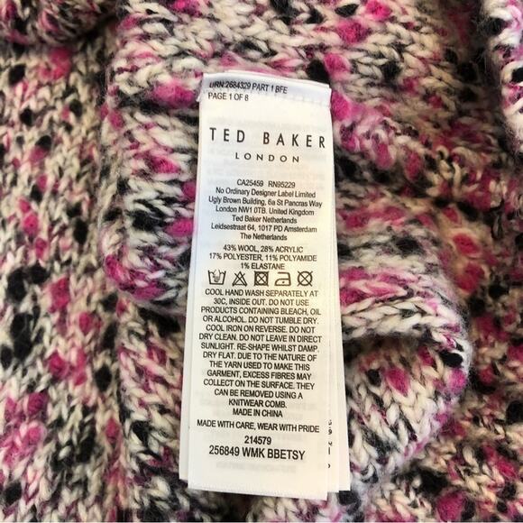 Ted Baker London Bbetsy pink black white cropped wool sweater size 5 or 14 NWT - Picture 13 of 15